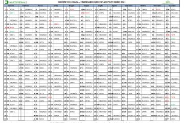 Calendario 2021 Raccolta rifiuti 